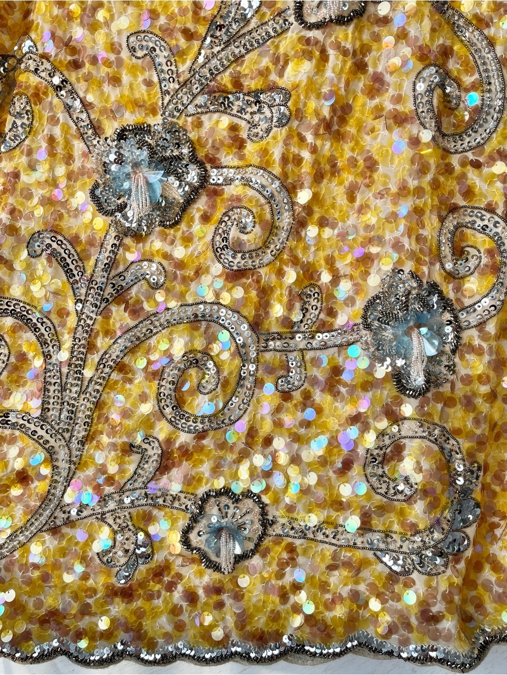 Zara Sequin Bead Embroidered Midi Skirt Yellow Silver Sirencore Fairycore Large - Picture 6 of 16
